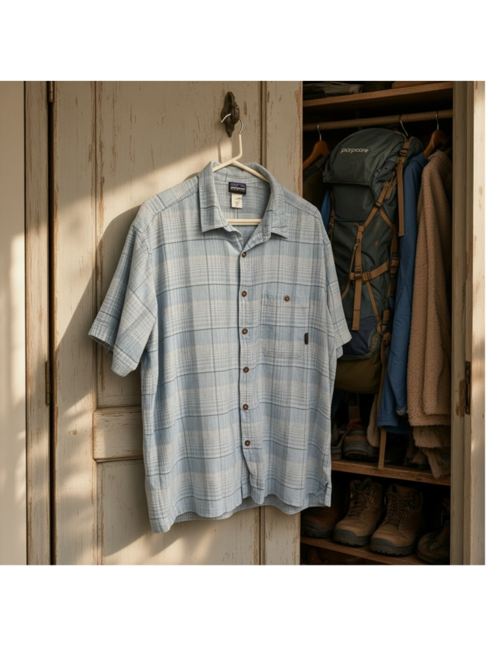 PATAGONIA Men’s Blue Plaid A/C Organic Cotton Short Sleeve Casual Trail Shirt XL